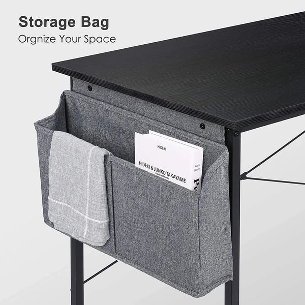 Computerbord - L-formet hjørneskrivebord - 120 x 60 cm - Med hjul - Med opbevaring - Med skab - Foldbart - Træ - Sort