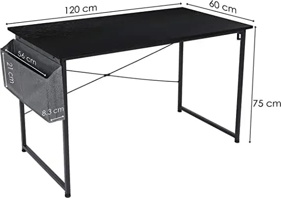 Computerbord - L-formet hjørneskrivebord - 120 x 60 cm - Med hjul - Med opbevaring - Med skab - Foldbart - Træ - Sort