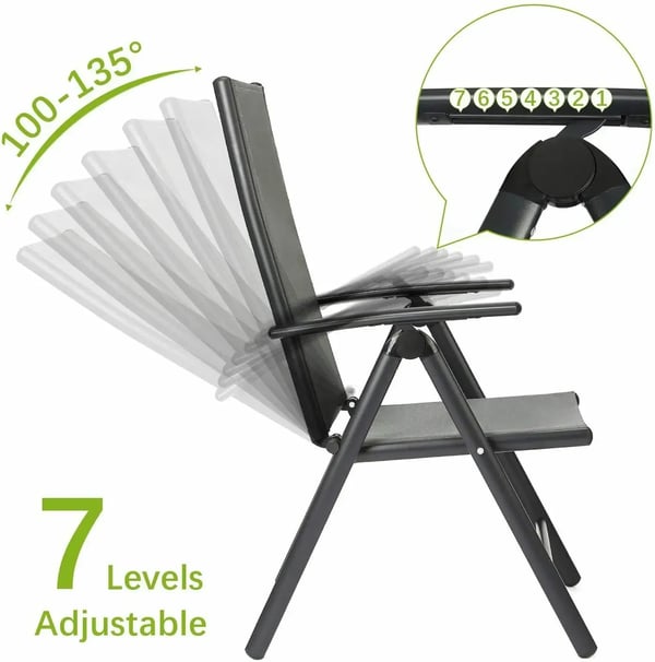 2 stk. klapbare positionsstole, i aluminium, høj ryg, 7 positioner, robust til ude/inde, have & pool
