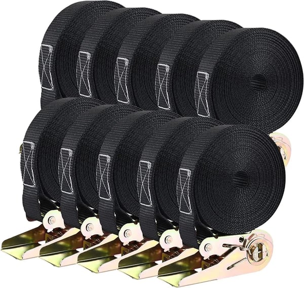 Spännband 10-pack - Surrningsband med spärrhake - Längd 6 m - Bredd 25 mm - I ett stycke - Kraftig - Aluminium-kopparlegering - Svart