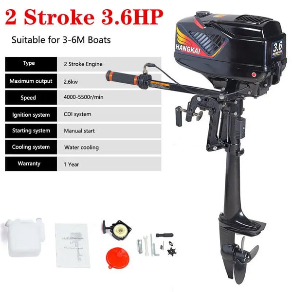 Benzin påhængsmotor - 2-takt - 3,6 hk (2,6 kW) - Kort ben 42 cm - 55 cc - Vandkølet - Manuel start