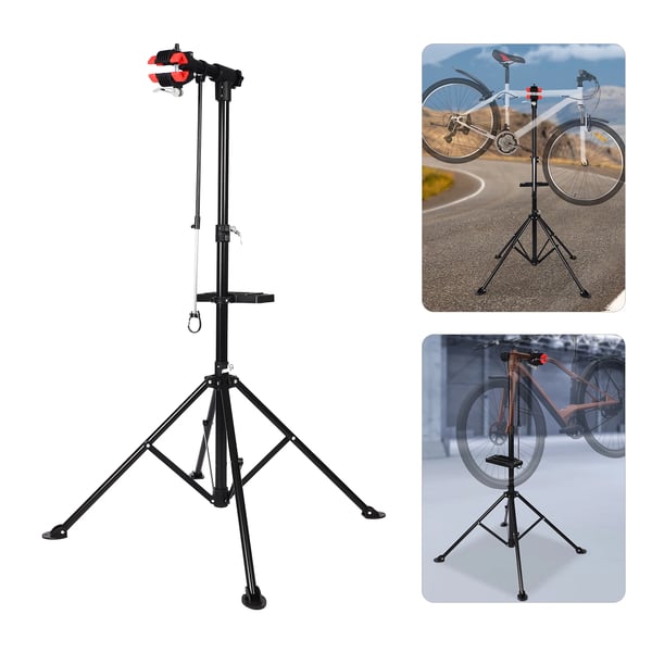 Polkupyörän huoltoteline - Taittuva työjalusta - MTB- ja maantiepyörille - Korkeus 107,9–189,8 cm - Enimmäiskuorma 50 kg - Musta/Punainen