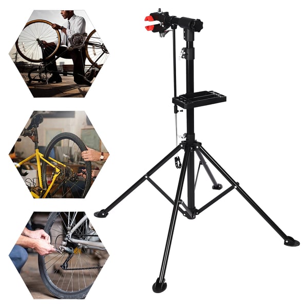 Polkupyörän huoltoteline - Taittuva työjalusta - MTB- ja maantiepyörille - Korkeus 107,9–189,8 cm - Enimmäiskuorma 50 kg - Musta/Punainen