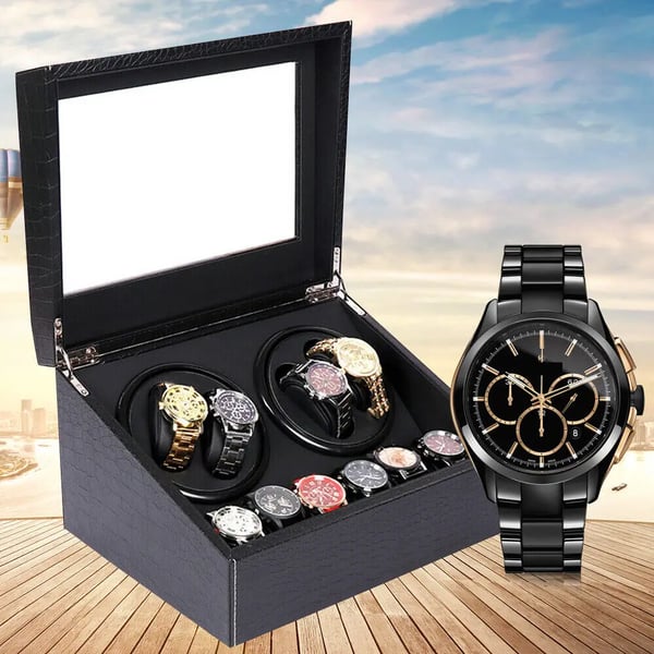 Urbevæger Watch Winder - Automatisk displayboks - 10 Ure - MDF/PU/Glas - 100–240V - Miljøvenlig - Sort