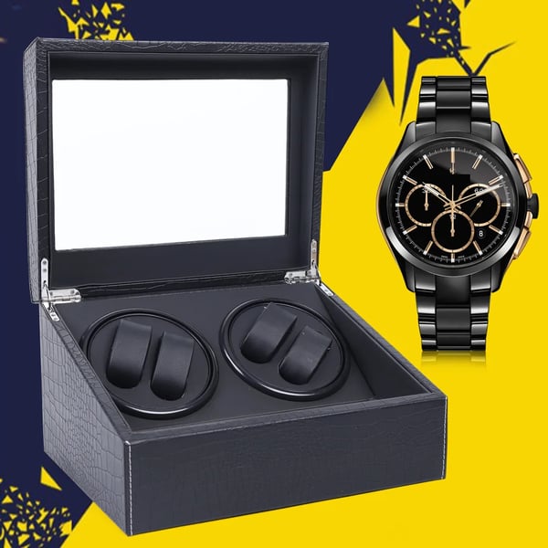 Urbevæger Watch Winder - Automatisk displayboks - 10 Ure - MDF/PU/Glas - 100–240V - Miljøvenlig - Sort