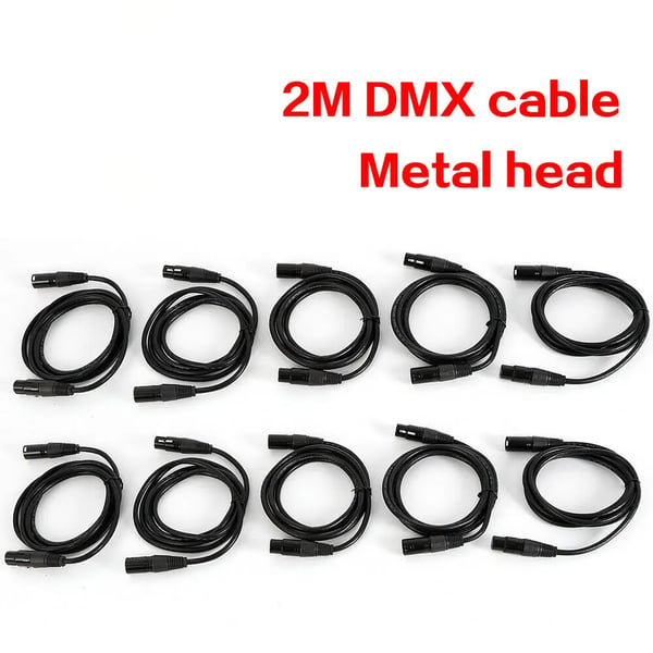 DMX XLR-kaapelisarja, 10 kpl 2 m, 3-napaiset metalliliittimet, monikerrossuojaus, ei vedenpitävä, lavavalaistukseen & tapahtumiin, musta