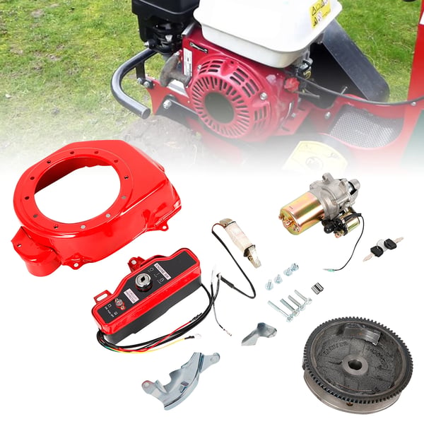 Elstart-sæt - Elektrisk Starterkit - Til GX160/GX200 - Effekt 5,5–6,5 HK - Firtakt - Med Startmotor, Svinghjul, Ladspole, Tænding, Blæserkåbe