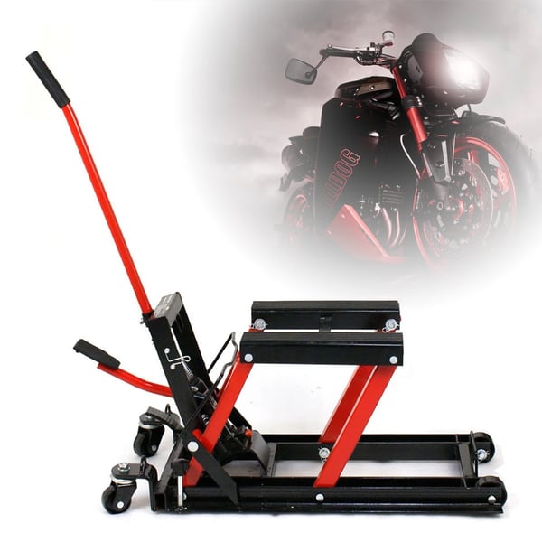 Motorcykelløfter - Hydraulisk løftebord - Maks. belastning 680 kg - Højde 11,5–37,5 cm - Platform 30×28 cm - Størrelse 75×35×15 cm - Rød