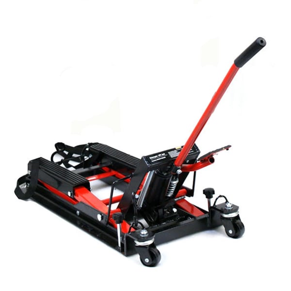Moottoripyörän nostin - Hydraulinen nostopöytä - Maksimikuorma 680 kg - Korkeus 11,5–37,5 cm - Alusta 30×28 cm - Punainen