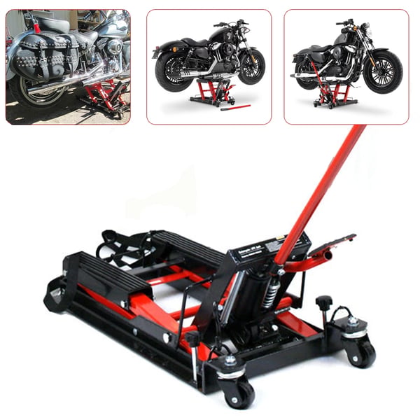 Motorcykelløfter - Hydraulisk løftebord - Maks. belastning 680 kg - Højde 11,5–37,5 cm - Platform 30×28 cm - Størrelse 75×35×15 cm - Rød