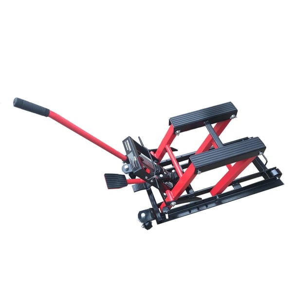 Motorcykelløfter - Hydraulisk løftebord - Maks. belastning 680 kg - Højde 11,5–37,5 cm - Platform 30×28 cm - Størrelse 75×35×15 cm - Rød