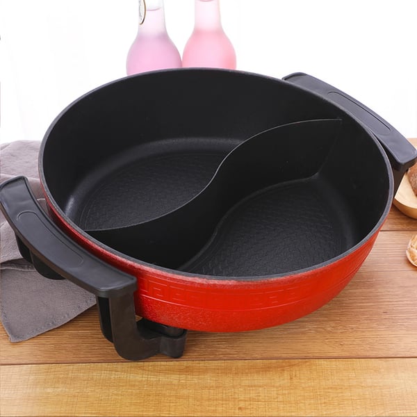 Yuanyang Hot Pot - Elektrisk hotpot-gryde - 6 L - 1300 W - Delt 2 smage - Rustfrit stål - Rød