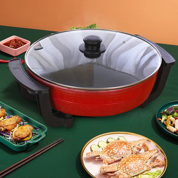 Yuanyang Hot Pot - Elektrisk hotpot-gryde - 6 L - 1300 W - Delt 2 smage - Rustfrit stål - Rød