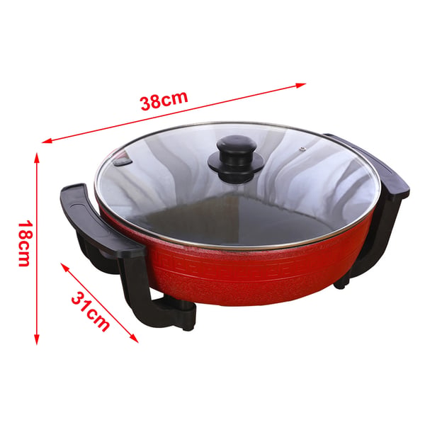 Yuanyang Hot Pot - Elektrisk hotpot-gryde - 6 L - 1300 W - Delt 2 smage - Rustfrit stål - Rød