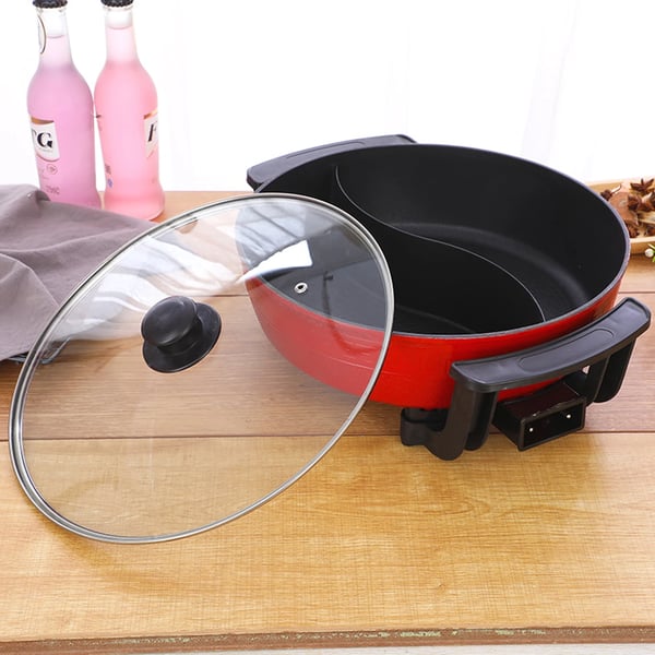 Yuanyang Hot Pot - Elektrisk hotpot-gryde - 6 L - 1300 W - Delt 2 smage - Rustfrit stål - Rød
