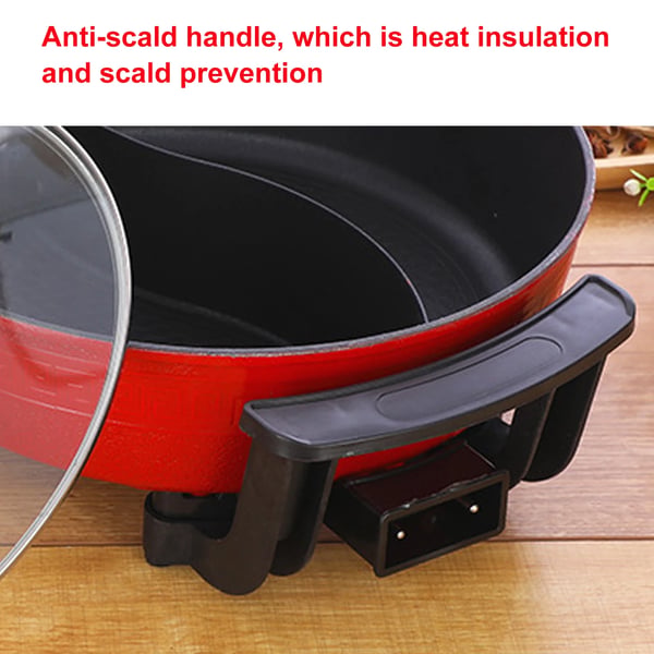 Yuanyang Hot Pot - Elektrisk hotpot-gryde - 6 L - 1300 W - Delt 2 smage - Rustfrit stål - Rød