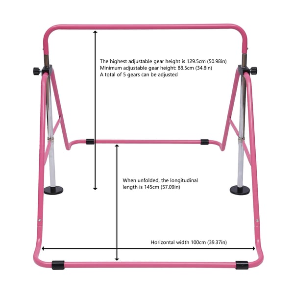 Voimistelurekki lapsille - Säädettävä Voimistelutanko - Korkeus 85–129,5 cm - Taittuva 108×43 cm - Jalusta 108×148,5 cm - Kantavuus 100 kg - Teräs+PE