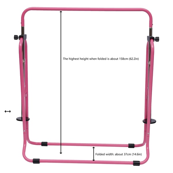 Voimistelurekki lapsille - Säädettävä Voimistelutanko - Korkeus 85–129,5 cm - Taittuva 108×43 cm - Jalusta 108×148,5 cm - Kantavuus 100 kg - Teräs+PE