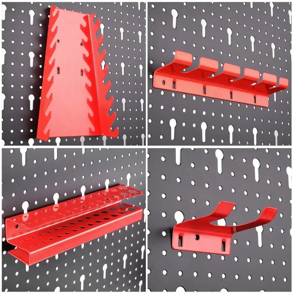 Pegboard Organizer - Værktøjstavle Vægpanel 120×60 cm - Metal - Perforeret - Tykkelse 2 cm - Til Værktøjsopbevaring - Rød