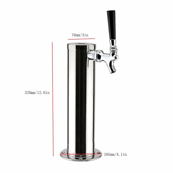 Fadølstårn til kegerator - Enkel taphane - 1 hane - Rustfrit stål - Dækmontering - Bar/Hjemmebryg - Lysegrå