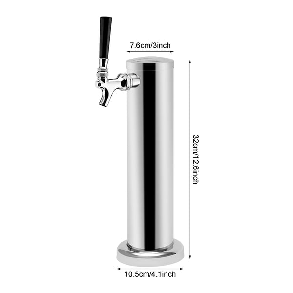 Fadølstårn til kegerator - Enkel taphane - 1 hane - Rustfrit stål - Dækmontering - Bar/Hjemmebryg - Lysegrå