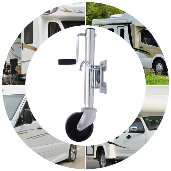 Støttehjul/Jockeyhjul til trailer campingvogn autocamper - Automatisk støttehjul - Maks belastning 544 kg - 50 mm rørdiameter - Galvaniseret stål