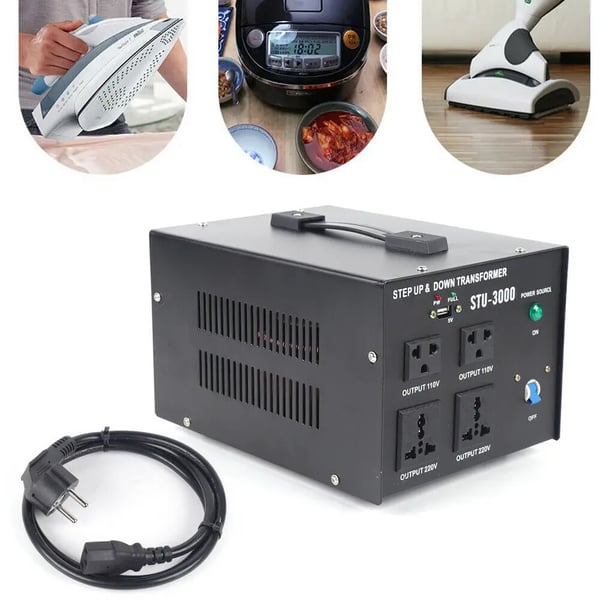 Spændingsomformer, ringkerne-transformator, 3000 W, 110–220 V op-/nedkonvertering, EU-adapter med USB-port