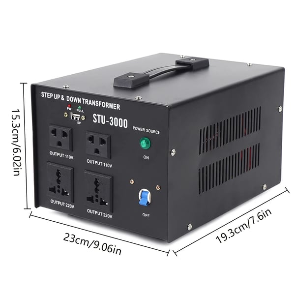 Spændingsomformer, ringkerne-transformator, 3000 W, 110–220 V op-/nedkonvertering, EU-adapter med USB-port
