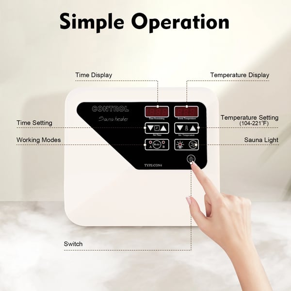 Saunaovn styreenhed - Ekstern kontrolpanel - Vægmonteret - 220–240 V - Til 3–9 kW - 40–105 °C - Lysstyring 60 W - Digital