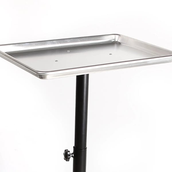 Salon rullevogn i aluminium, med bakke, højdejusterbar, mobil til frisør/tatovør/spa, sort