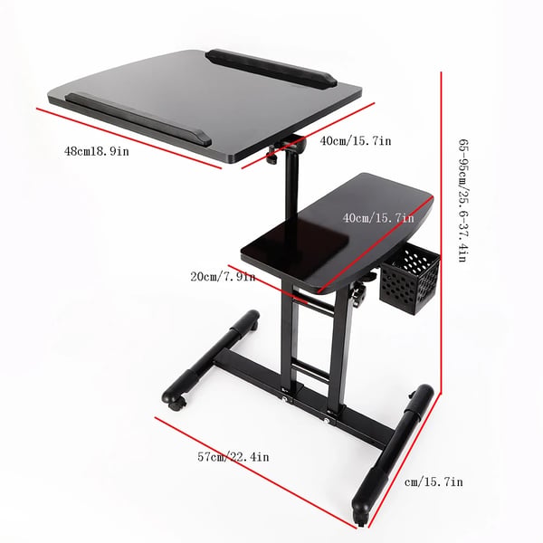 Tatuointiasema - Tatuointivaunu rullatarjottimella - Korkeus 57,5–90 cm - Tasokoko 64×40 cm - Kantavuus 12,5 kg keskellä/2,5 kg reunassa - Musta