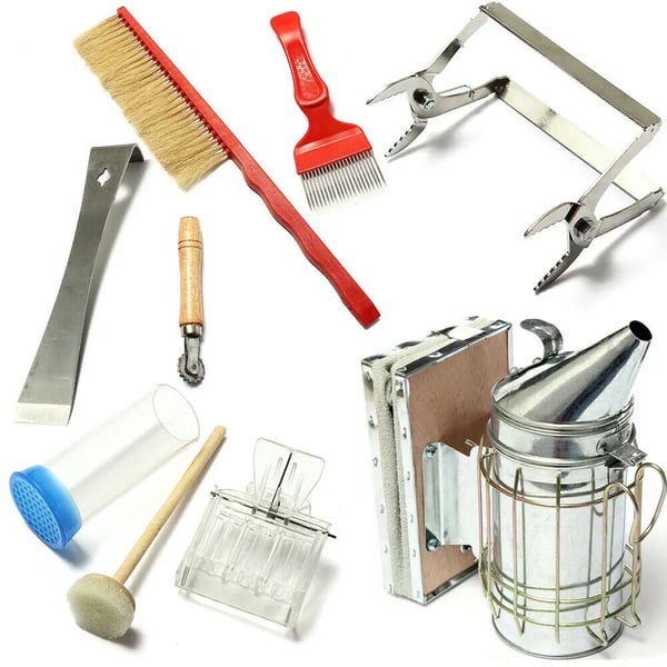 Rökpust för biodling, 8-delars kit i rostfritt stål, galvaniserad plåt, manuell, silver