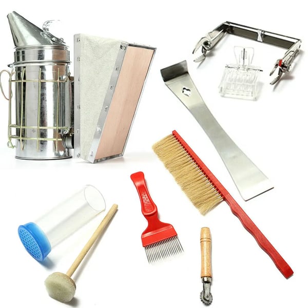 Rökpust för biodling, 8-delars kit i rostfritt stål, galvaniserad plåt, manuell, silver
