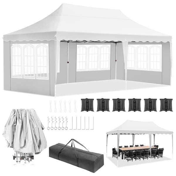 Pavillon - Pop-up Foldbar Partytelt - 3x6 m - Vandtæt PU-belagt HDPE - UV50+ - Højdejusterbar - 4 sidevægge + 6 sandsække - Aluminiumramme - Hvid Pavillon - Pop-up Foldbar Partytelt - 3x6 m - Vandtæt PU-belagt HDPE - UV50+ - Højdejusterbar - 4 sidevægge + 6 sandsække - Aluminiumramme - Hvid