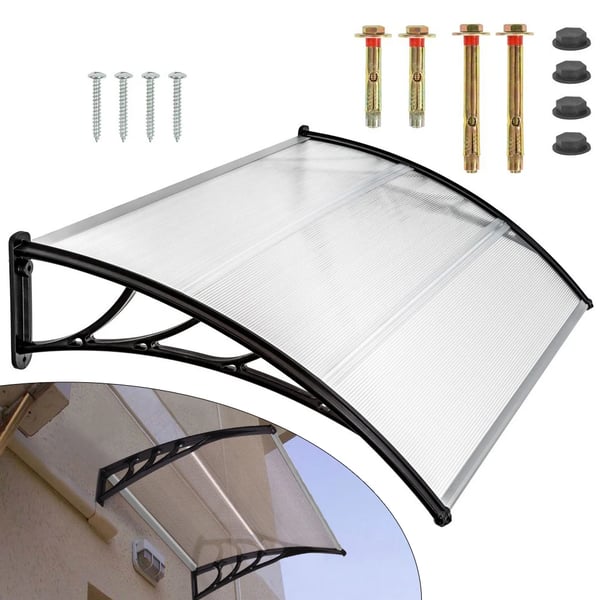Dörrtak/Skärmtak - 150 cm - Polykarbonat - Aluminiumram - UV-skydd - Väggmonterad - Ljusgrå