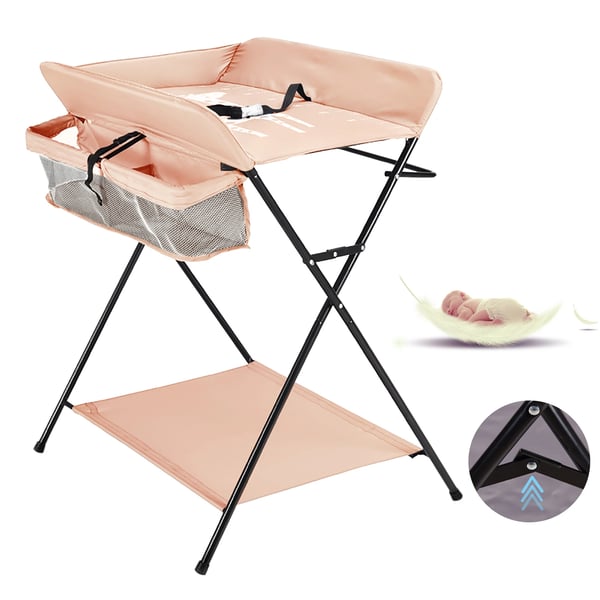 Baby puslebord, foldbar bleskiftestation, med opbevaring og hjul, sort