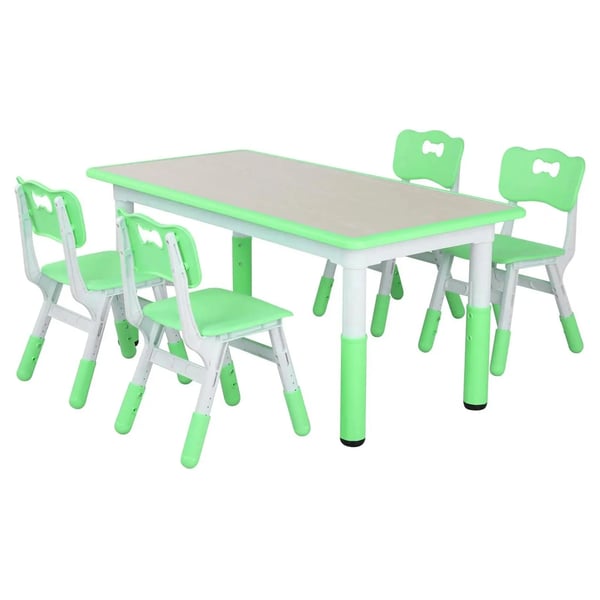 Rektangulärt barnbord - Aktivitetsbord med 6 stolar - Höjdjusterbart 48–60 cm - Storlek 120x60 cm - För 2–10 år - Grön