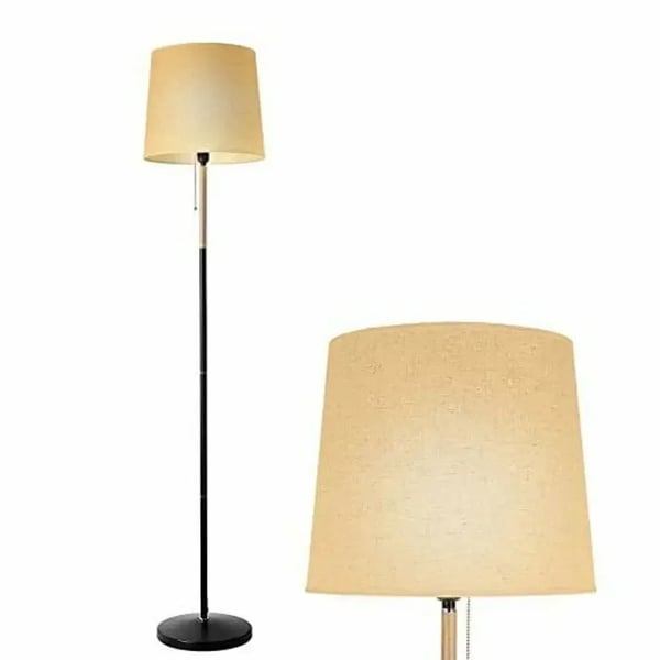 Moderne gulvlampe - Standlampe med skærm - E27-fatning - Træstel - 220 V - Pære medfølger ikke - Beige med hvid skærm