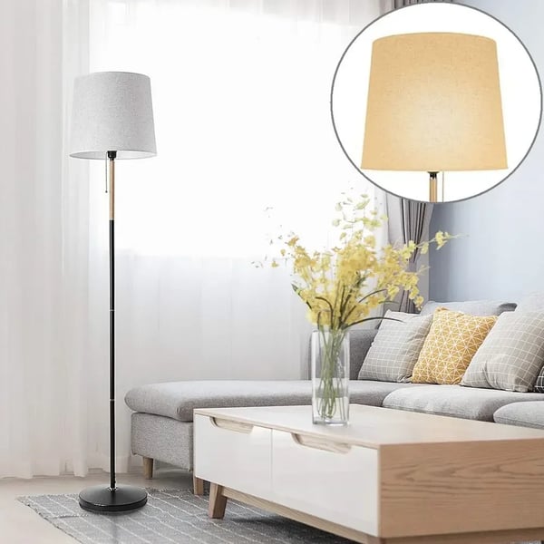 Moderni lattiavalaisin - Jalkalamppu varjostimella - E27-kanta - Puurunko - 220 V - Polttimo ei sisälly - Beige/valkoinen
