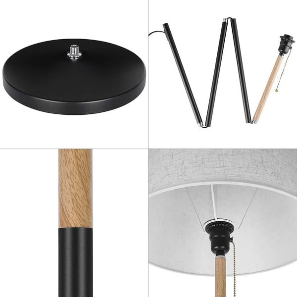 Moderni lattiavalaisin - Jalkalamppu varjostimella - E27-kanta - Puurunko - 220 V - Polttimo ei sisälly - Beige/valkoinen