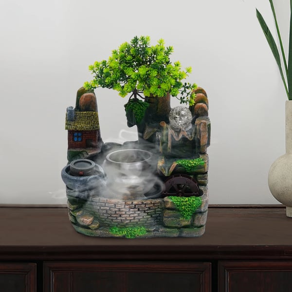 Feng shui indendørs vandfontæne - Bordfontæne - LED-belysning - 220V pumpe - 24V tågedanner - 4W effekt - Harpiks & glas - Moderne design