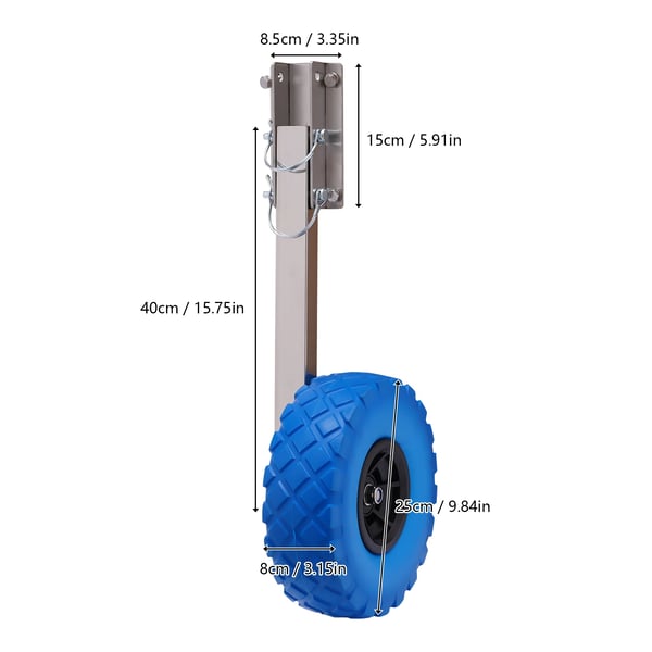 Søsætningshjul - Til gummibåd - Sammenklappelig - Rustfrit stål - Hjul Ø25 cm, bredde 8 cm - Stanglængde 40 cm - Maks 150 kg