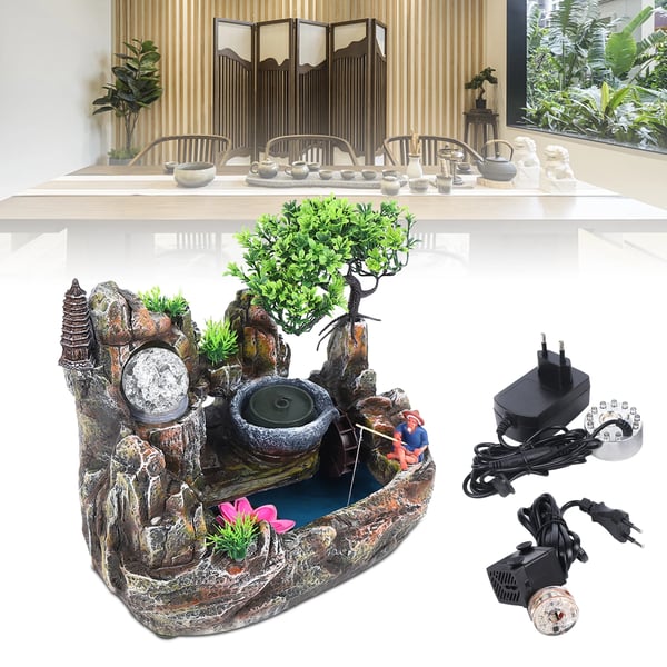 Sisäsuihkulähde - Pöytäsuihkulähde - Vesiputous - LED Värinvaihto - 220V - Hartsi - Perinteinen Kiinalainen Tyyli - Zen Meditaatio