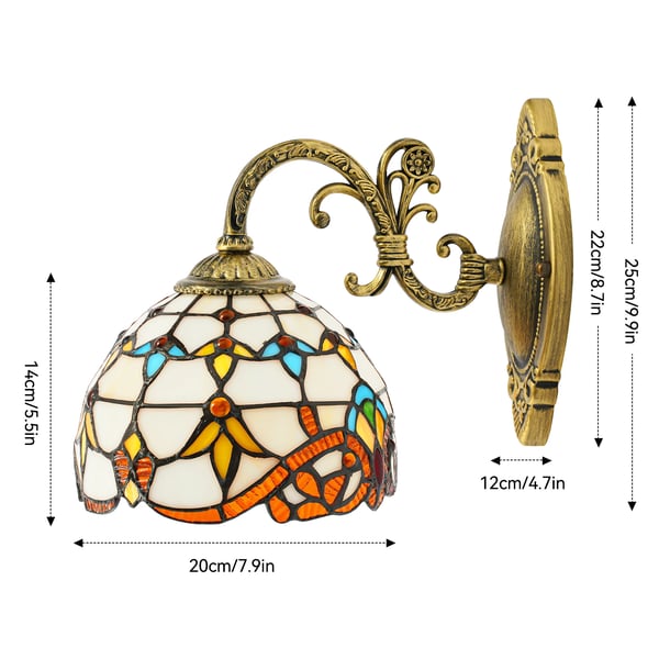 Tiffany-stil - Væglampe - Viktoriansk vintage - Kuppel i farvet glas - Til badeværelse - E27 6–10 W LED - 220 V 50 Hz - Pære medfølger ikke - Beige