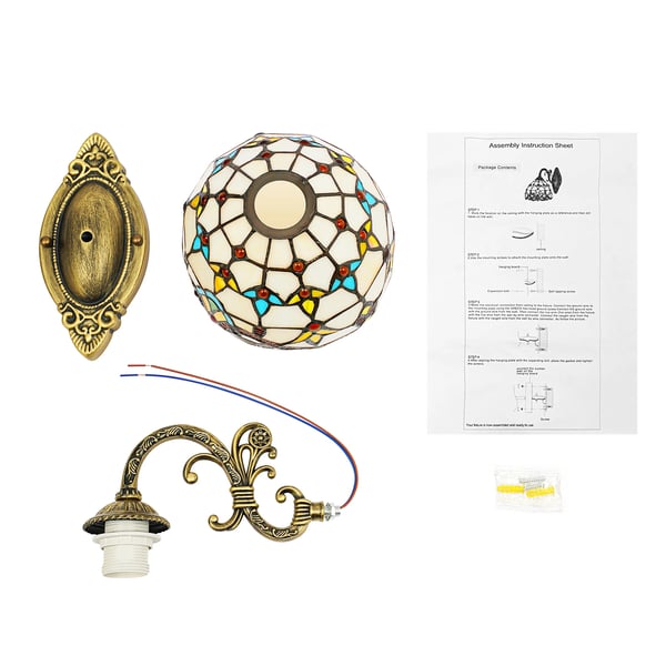 Tiffany-stil - Væglampe - Viktoriansk vintage - Kuppel i farvet glas - Til badeværelse - E27 6–10 W LED - 220 V 50 Hz - Pære medfølger ikke - Beige