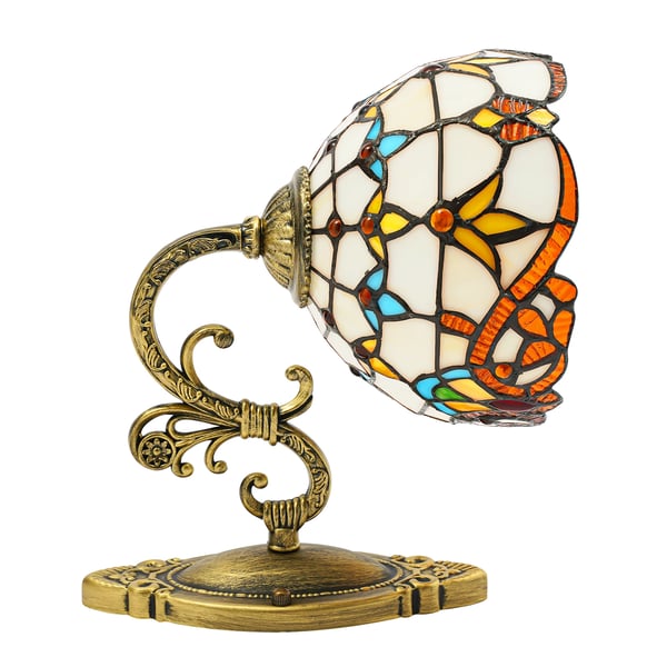 Tiffany-stil - Væglampe - Viktoriansk vintage - Kuppel i farvet glas - Til badeværelse - E27 6–10 W LED - 220 V 50 Hz - Pære medfølger ikke - Beige
