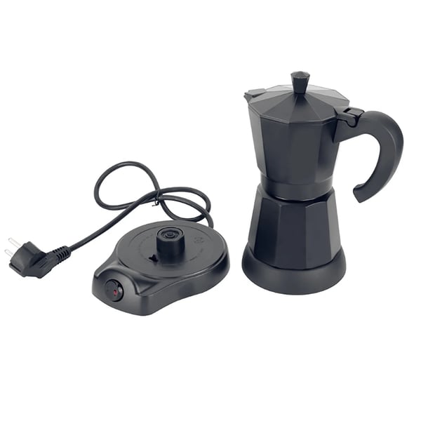 Espressokeitin - Sähköinen mokkakeitin - Tilavuus 300 ml / 6 kuppia - Alumiini - Jännite 220–240 V 50 Hz - EU-pistoke - Musta