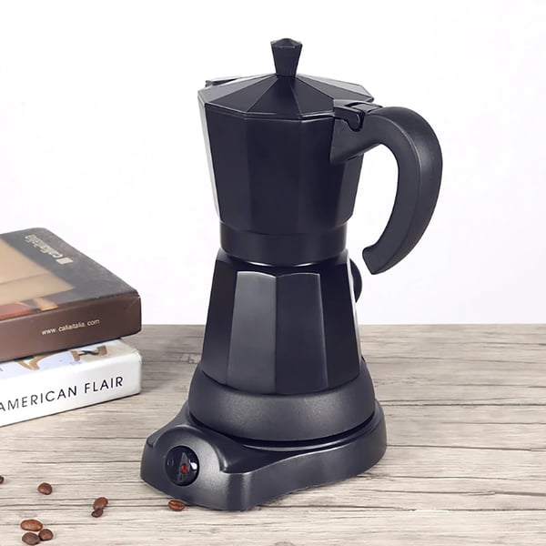 Espressokande - Elektrisk mokkakande - Kapacitet 300 ml / 6 kopper - Aluminium - Spænding 220–240 V 50 Hz - EU-stik - Sort