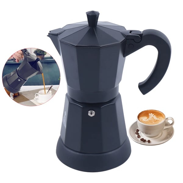 Espressokande - Elektrisk mokkakande - Kapacitet 300 ml / 6 kopper - Aluminium - Spænding 220–240 V 50 Hz - EU-stik - Sort