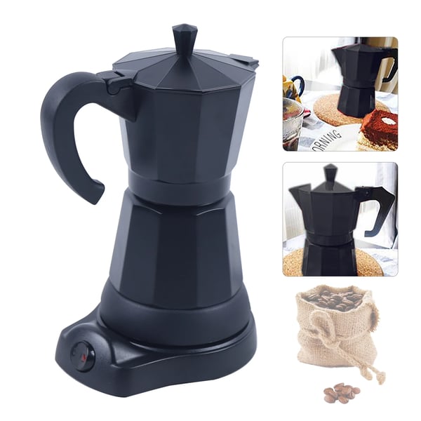 Espressokande - Elektrisk mokkakande - Kapacitet 300 ml / 6 kopper - Aluminium - Spænding 220–240 V 50 Hz - EU-stik - Sort